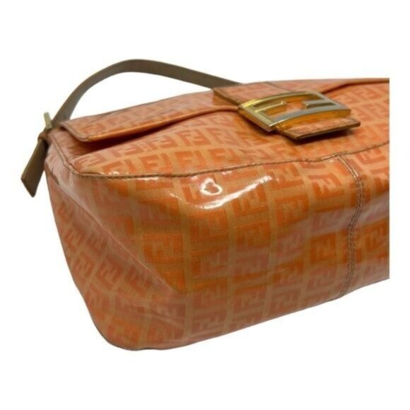 Fendi Zucchino Mama Forever Patent Leather Orange Baguette Shoulder Bag - Picture 7 of 16
